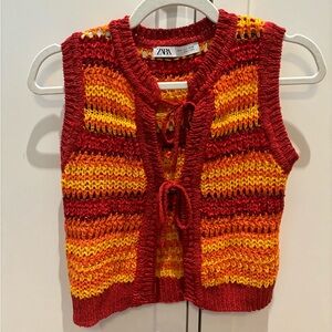 Zara knit, front tie sweater vest worn once